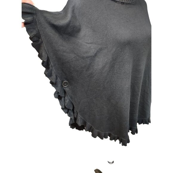 Joseph A Sweater Cape Black Ribbed Turtleneck Scalloped Pullover Womens Small - Picture 3 of 10